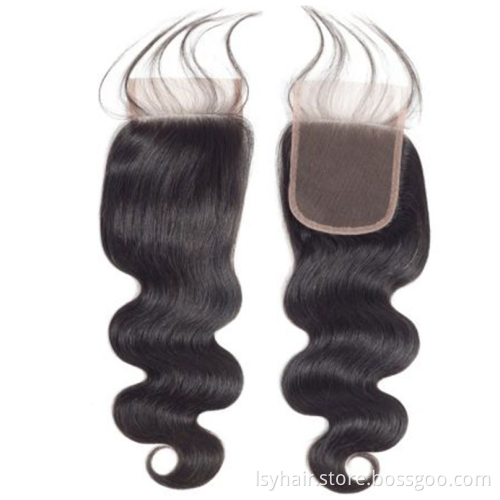 Lsy Brazilian Body Wave Human Hair Lace Closure 4"*4" Natural Free Part Middle Part Three Part Human Hair Weave Closures